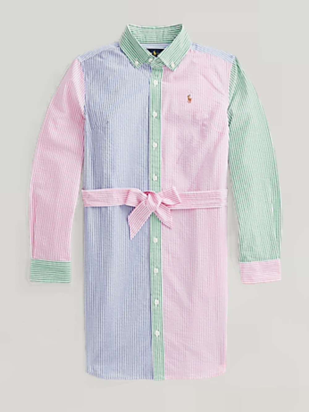 Ralph Lauren Girls Seersucker Shirt Dress Size 16 Pink Blue Green Striped Preppy